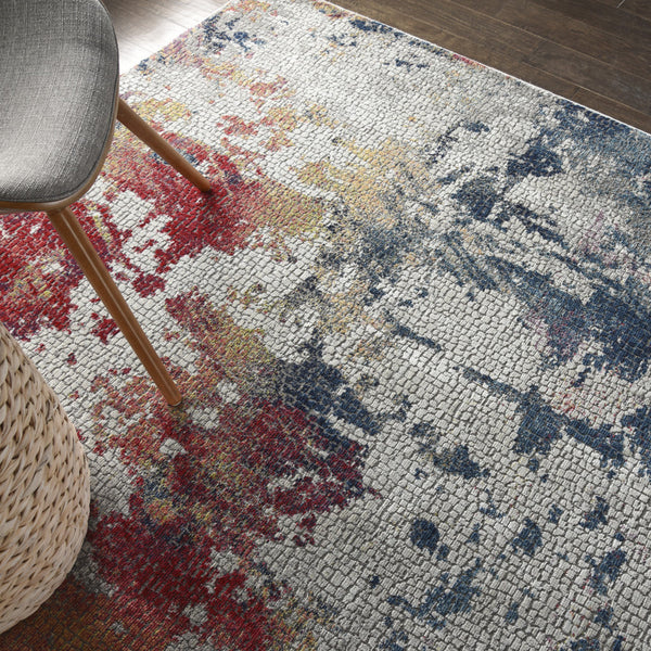 Homeroots 5' X 8' Ivory Red And Blue Abstract Distressed Non Skid Area Rug  Polypropylene,Polyester 551184