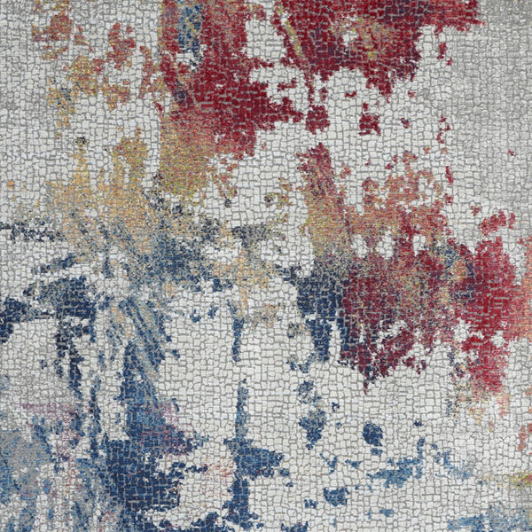 Homeroots 5' X 8' Ivory Red And Blue Abstract Distressed Non Skid Area Rug  Polypropylene,Polyester 551184