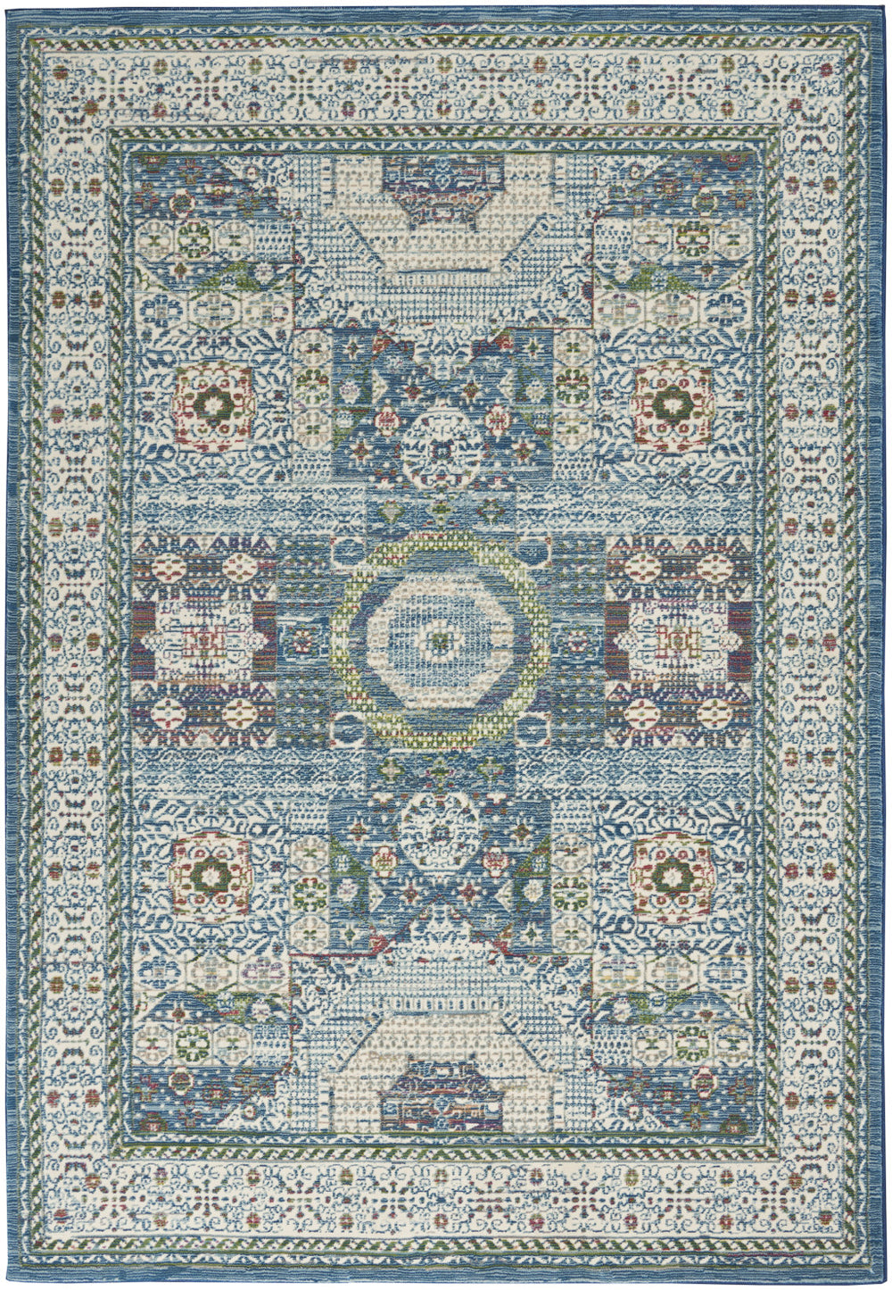 Homeroots 5' X 8' Ivory Blue And Green Oriental Distressed Non Skid Area Rug  Polypropylene,Polyester 551189