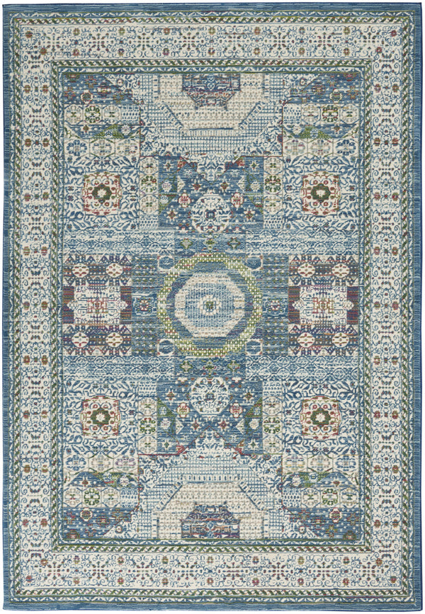 Homeroots 5' X 8' Ivory Blue And Green Oriental Distressed Non Skid Area Rug  Polypropylene,Polyester 551189