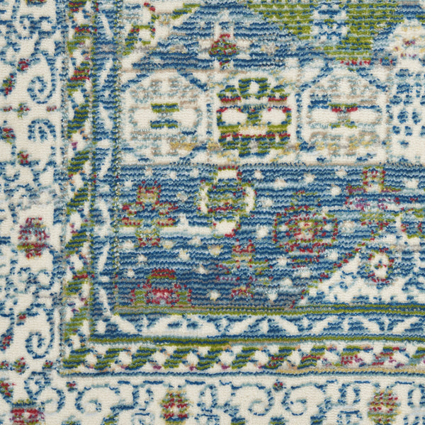 Homeroots 5' X 8' Ivory Blue And Green Oriental Distressed Non Skid Area Rug  Polypropylene,Polyester 551189