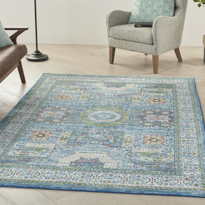 Homeroots 5' X 8' Ivory Blue And Green Oriental Distressed Non Skid Area Rug  Polypropylene,Polyester 551189