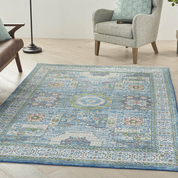 Homeroots 5' X 8' Ivory Blue And Green Oriental Distressed Non Skid Area Rug  Polypropylene,Polyester 551189