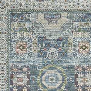 Homeroots 5' X 8' Ivory Blue And Green Oriental Distressed Non Skid Area Rug  Polypropylene,Polyester 551189