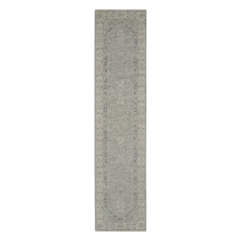 HomeRoots 10' Gray Floral Runner Rug - Elegant, Durable Design for Hallways, Kitchens, and Narrow Spaces 551192
