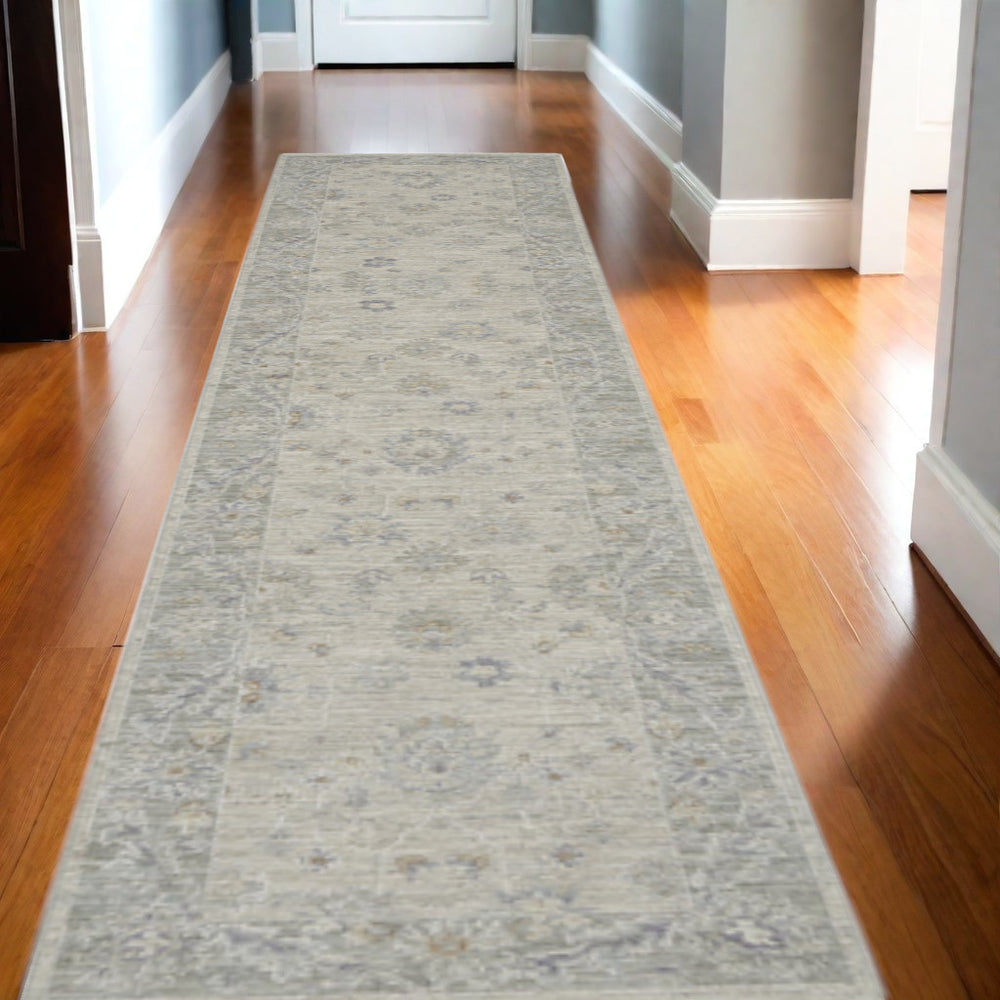 Homeroots 10' Runner Gray Floral Power Loom Runner Rug  Polypropylene,Polyester 551193