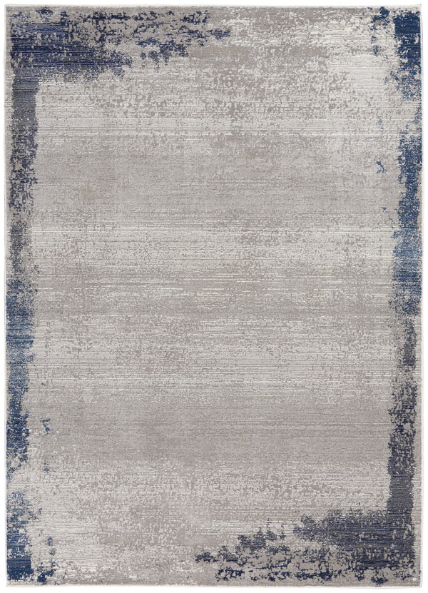 Homeroots 5' X 7' Navy Blue And Gray Abstract Distressed Non Skid Area Rug  Polypropylene,Polyester 551194