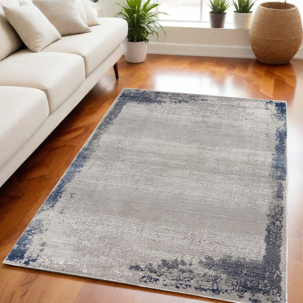 Homeroots 5' X 7' Navy Blue And Gray Abstract Distressed Non Skid Area Rug  Polypropylene,Polyester 551194