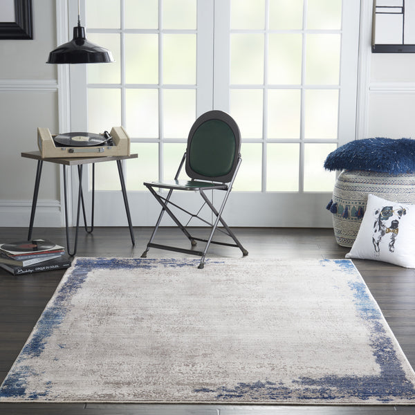 Homeroots 5' X 7' Navy Blue And Gray Abstract Distressed Non Skid Area Rug  Polypropylene,Polyester 551194
