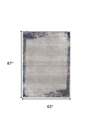 Homeroots 5' X 7' Navy Blue And Gray Abstract Distressed Non Skid Area Rug  Polypropylene,Polyester 551194