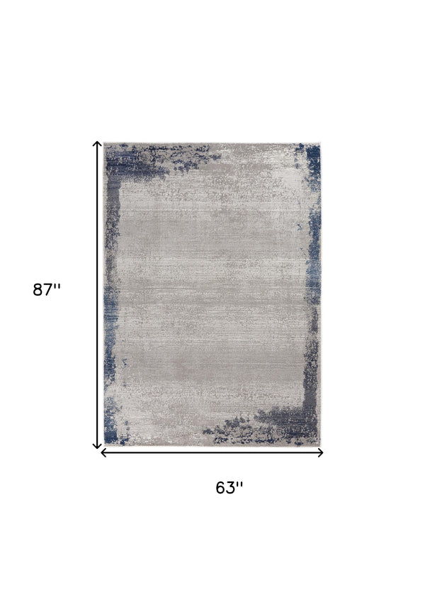Homeroots 5' X 7' Navy Blue And Gray Abstract Distressed Non Skid Area Rug  Polypropylene,Polyester 551194