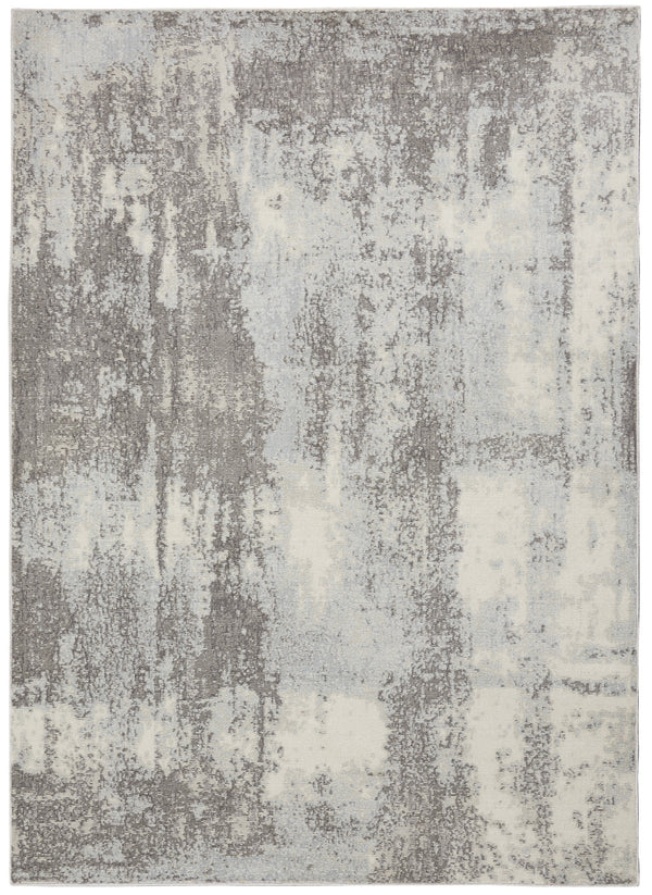 Homeroots 5' X 7' Gray Ivory And Light Blue Abstract Non Skid Area Rug  Polypropylene,Polyester 551195
