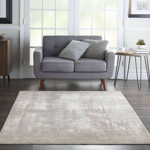 Homeroots 5' X 7' Gray Ivory And Light Blue Abstract Non Skid Area Rug  Polypropylene,Polyester 551195