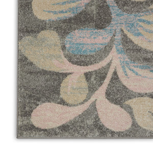 HomeRoots 5' Tropical Floral Area Rug in Beige, Gray & Blue - Perfect for Cozy Living Spaces & High Traffic Areas 8' X 10' 551196