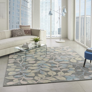 HomeRoots 5' Tropical Floral Area Rug in Beige, Gray & Blue - Perfect for Cozy Living Spaces & High Traffic Areas 8' X 10' 551196