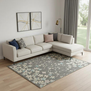 8 Foot X 10 Beige Gray Floral Polypropylene Rug for Living Room or Bedroom