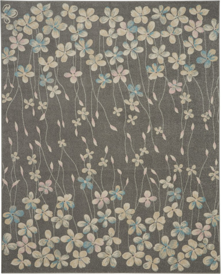 HomeRoots 8 Foot X 10 Beige Gray Floral Polypropylene Rug for Living Room or Bedroom 551197