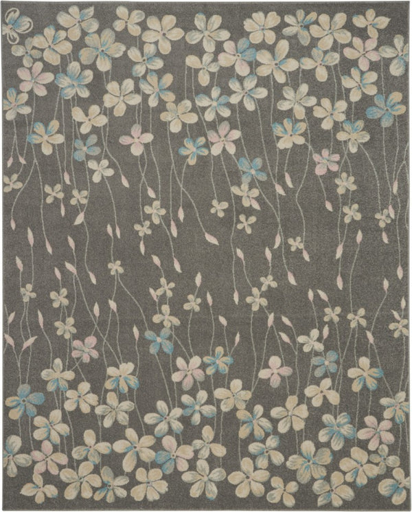HomeRoots 8 Foot X 10 Beige Gray Floral Polypropylene Rug for Living Room or Bedroom 551197
