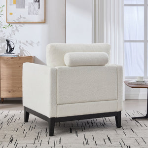 English Elm 35.4" Modern Farmhouse Ivory Boucle Accent Chair With Black Legs, Bolster Pillows For Cozy Living Room W3118P283469