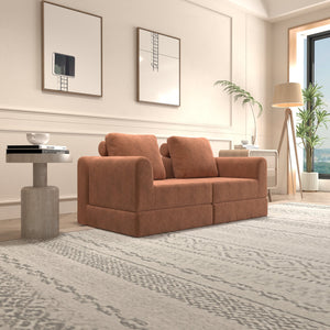 English Elm Convertible Folding Sofa Bed Brick Red Corduroy, Space-Saving Memory Foam Sleeper Couch for Small Spaces W1960S00011