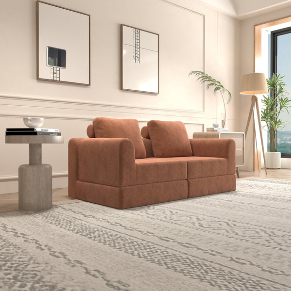 English Elm Convertible Folding Sofa Bed Brick Red Corduroy, Space-Saving Memory Foam Sleeper Couch for Small Spaces W1960S00011