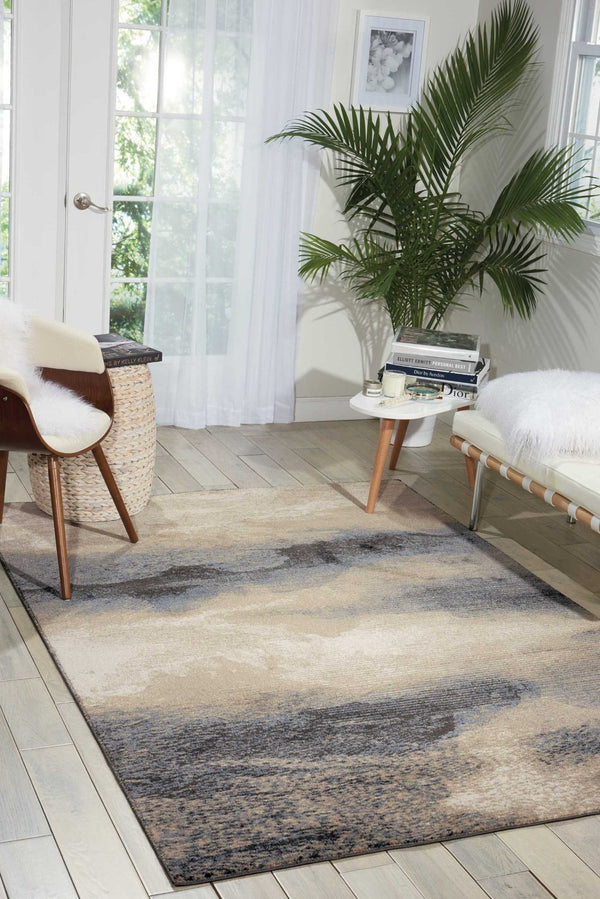 HomeRoots 5' Abstract Gray, Black & Beige Non-Skid Rug – Durable, Stain-Resistant Design for Modern Interiors 7' X 10' 551202