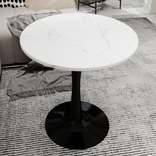 English Elm Marble-Top Round Side Table With Sleek Tapered Base - Modern Minimalist Accent For Any Room W1935P353493