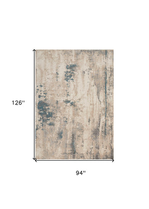 Homeroots 8' X 11' Ivory And Teal Blue Abstract Non Skid Area Rug  Polyester 551206