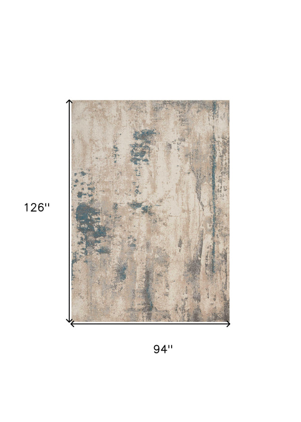 Homeroots 8' X 11' Ivory And Teal Blue Abstract Non Skid Area Rug  Polyester 551206