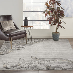 Homeroots 8' X 11' Graphite And Black Floral Vines Non Skid Area Rug  Polyester 551209