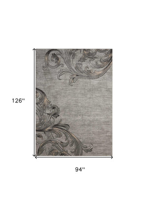Homeroots 8' X 11' Graphite And Black Floral Vines Non Skid Area Rug  Polyester 551209