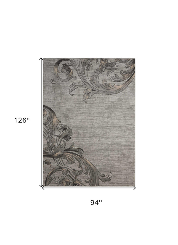 Homeroots 8' X 11' Graphite And Black Floral Vines Non Skid Area Rug  Polyester 551209