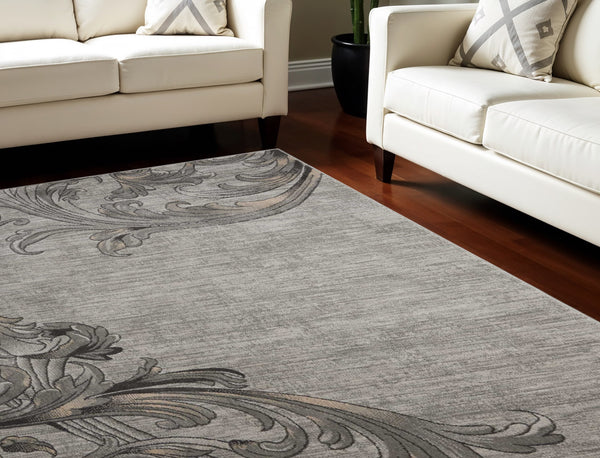 Homeroots 8' X 11' Graphite And Black Floral Vines Non Skid Area Rug  Polyester 551209
