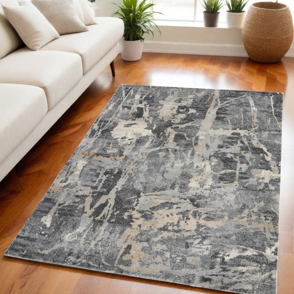 Homeroots 5' X 7' Ivory Black And Gray Abstract Distressed Area Rug  Polypropylene 551210