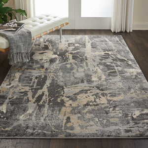 Homeroots 5' X 7' Ivory Black And Gray Abstract Distressed Area Rug  Polypropylene 551210