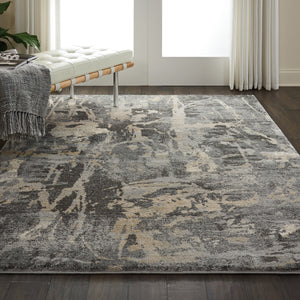 Homeroots 5' X 7' Ivory Black And Gray Abstract Distressed Area Rug  Polypropylene 551210