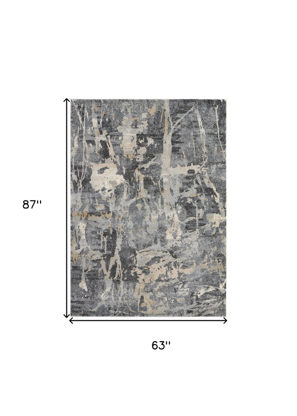 Homeroots 5' X 7' Ivory Black And Gray Abstract Distressed Area Rug  Polypropylene 551210