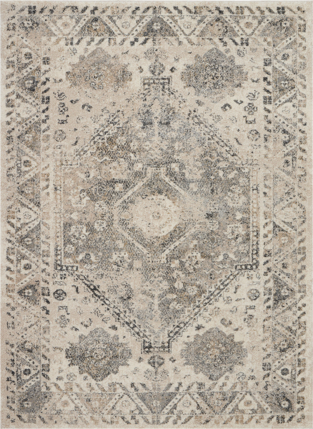 Homeroots 5' X 7' Cream And Gray Floral Distressed Area Rug  Polypropylene 551211