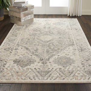 HomeRoots 5' Timeless Cream and Gray Floral Distressed Area Rug for Elegant Living Spaces and Durability 5' X 7' 551211