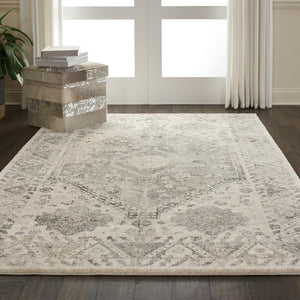 HomeRoots 5' Timeless Cream and Gray Floral Distressed Area Rug for Elegant Living Spaces and Durability 5' X 7' 551211