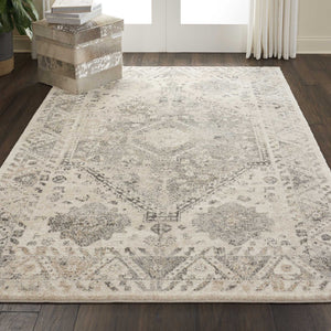 Homeroots 5' X 7' Cream And Gray Floral Distressed Area Rug  Polypropylene 551211