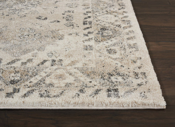 HomeRoots 5' Timeless Cream and Gray Floral Distressed Area Rug for Elegant Living Spaces and Durability 5' X 7' 551211