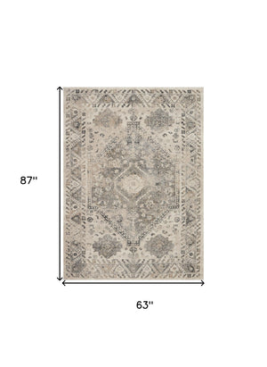 Homeroots 5' X 7' Cream And Gray Floral Distressed Area Rug  Polypropylene 551211