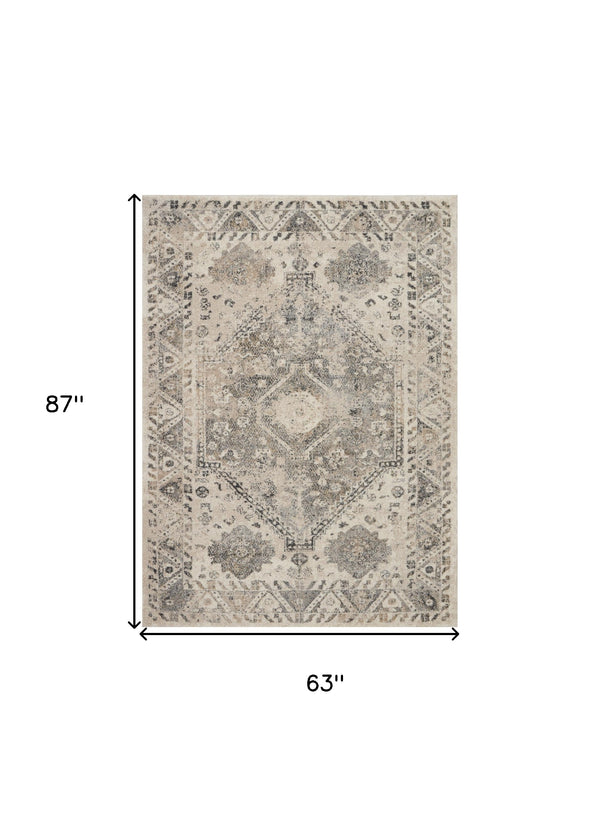Homeroots 5' X 7' Cream And Gray Floral Distressed Area Rug  Polypropylene 551211