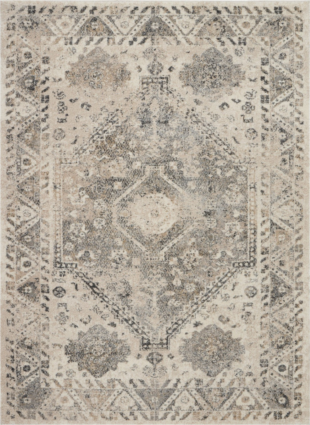 HomeRoots 5' Timeless Cream and Gray Floral Distressed Area Rug for Elegant Living Spaces and Durability 5' X 7' 551211