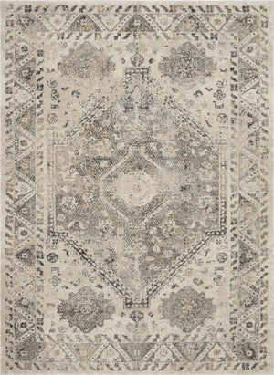 HomeRoots 5' Timeless Cream and Gray Floral Distressed Area Rug for Elegant Living Spaces and Durability 5' X 7' 551211