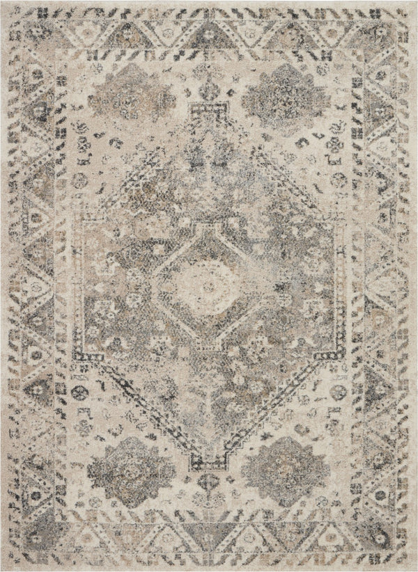 HomeRoots 5' Timeless Cream and Gray Floral Distressed Area Rug for Elegant Living Spaces and Durability 5' X 7' 551211