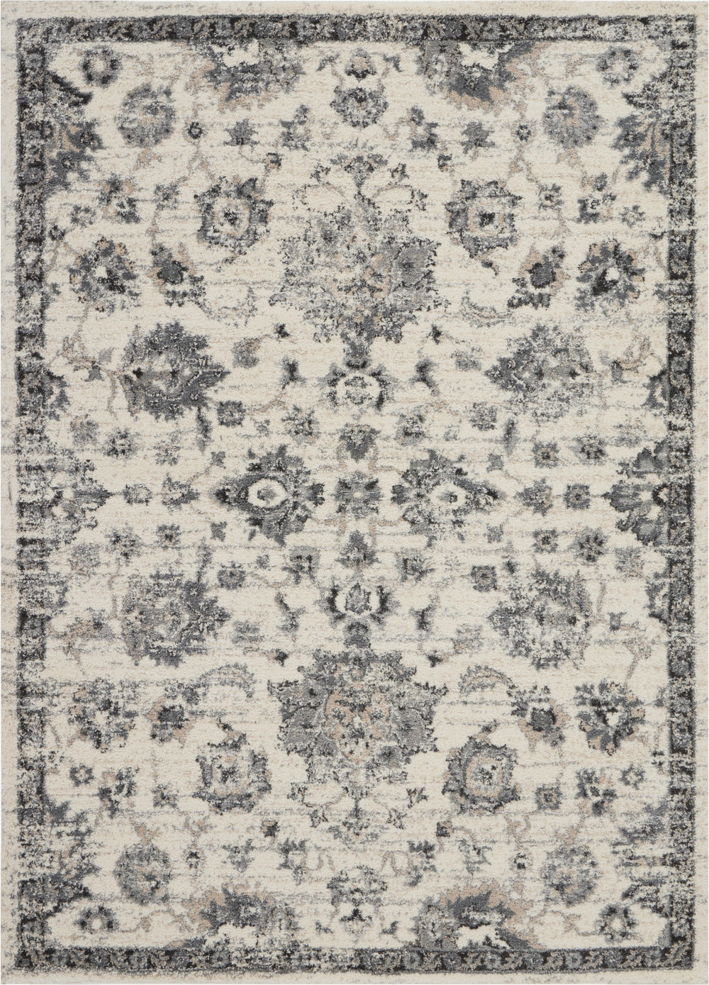 Homeroots 5' X 7' Cream And Gray Floral Distressed Area Rug  Polypropylene 551212