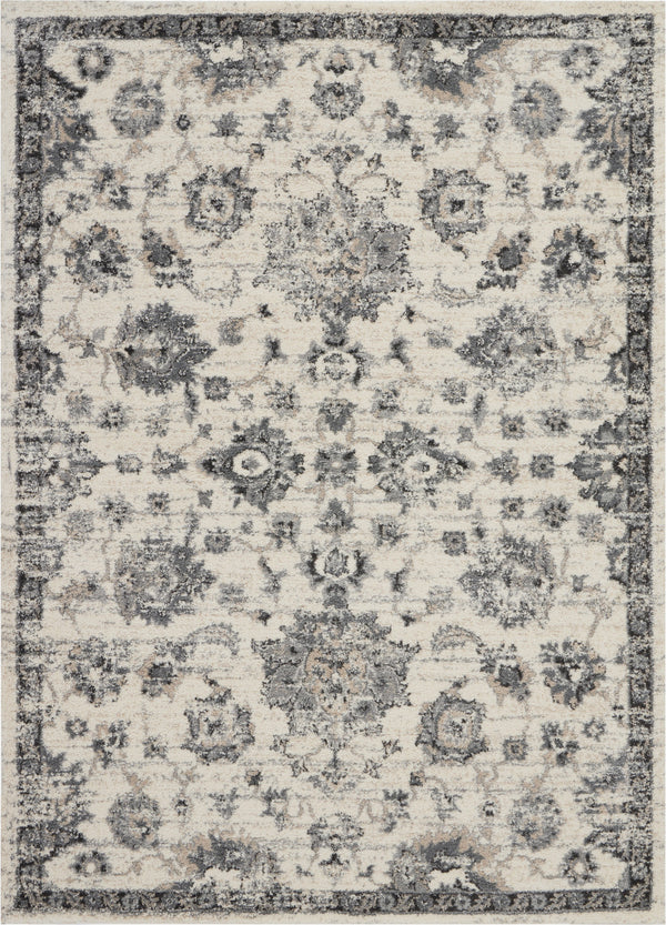 Homeroots 5' X 7' Cream And Gray Floral Distressed Area Rug  Polypropylene 551212