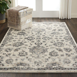 HomeRoots 4' Elegant Cream and Gray Floral Medallion Distressed Area Rug for Timeless Home Décor Appeal 5' X 7' 551212